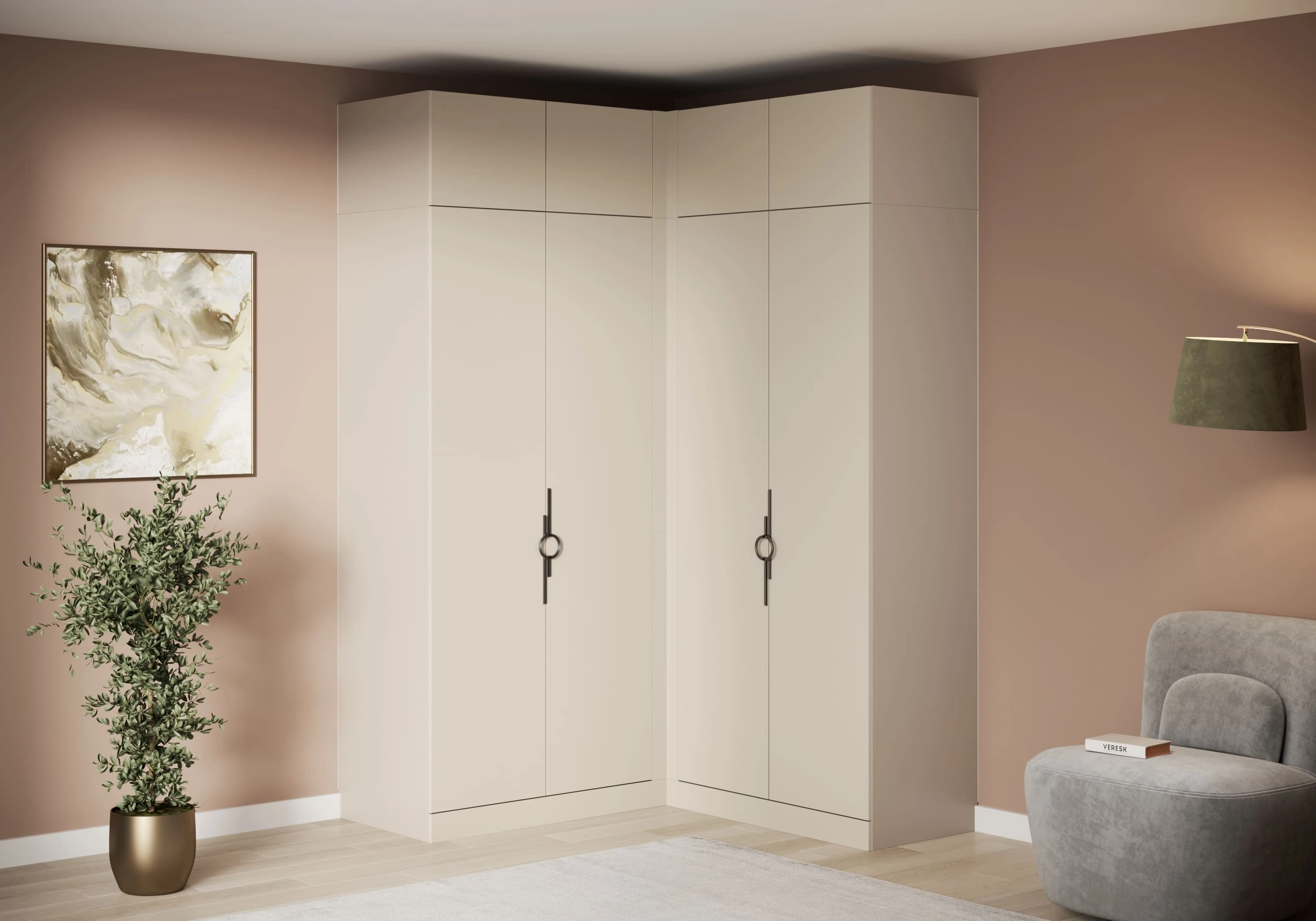 Распашной шкаф угловой Элавия-2-550 Премиум с антресолью