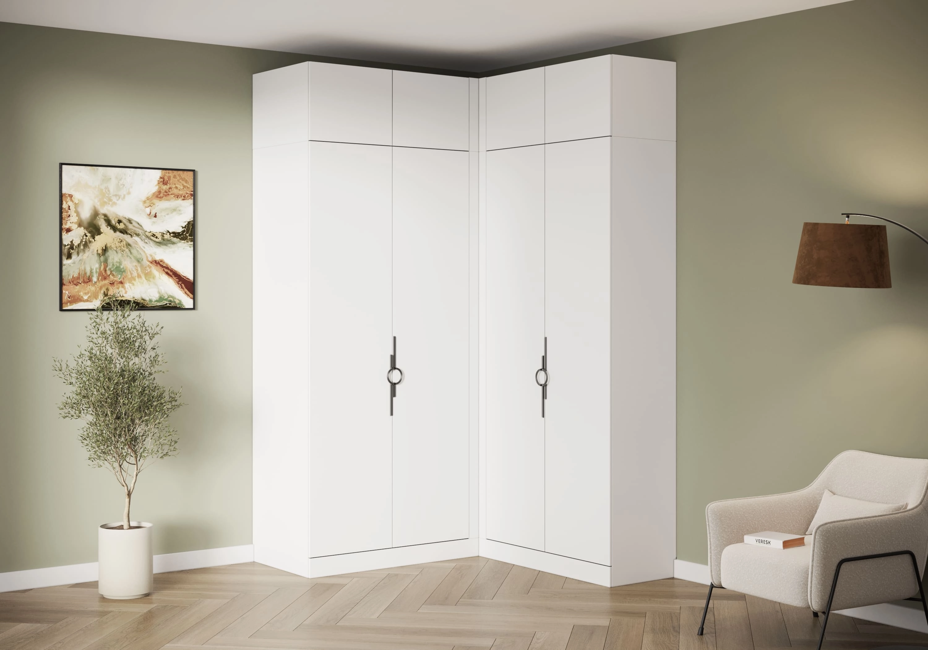 Распашной шкаф угловой Элавия-2-450 с антресолью