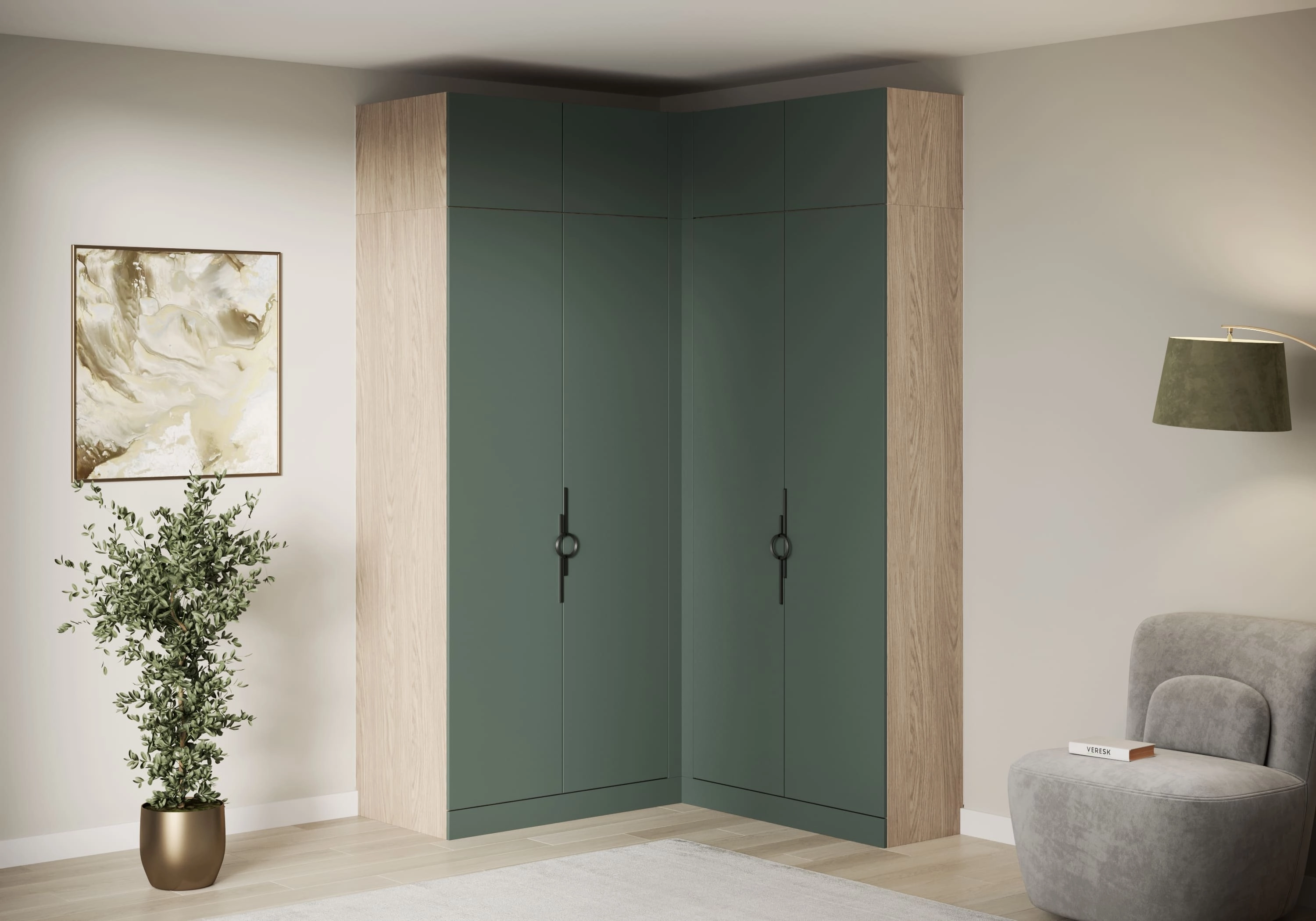 Распашной шкаф угловой Элавия-2-400 Премиум с антресолью