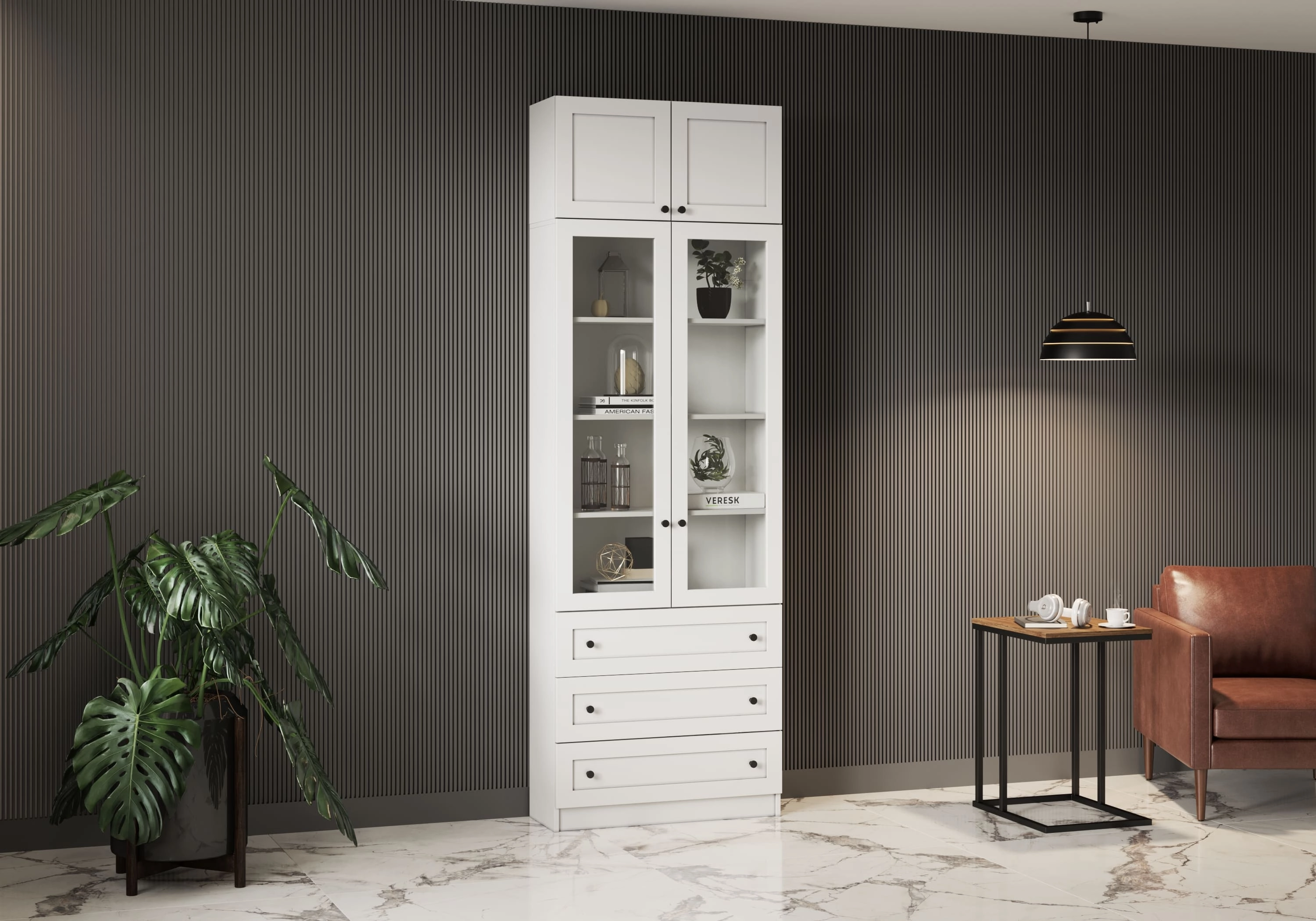 Книжный шкаф-витрина Лестер-7+А3 с ящиками и антресолью - фото №1