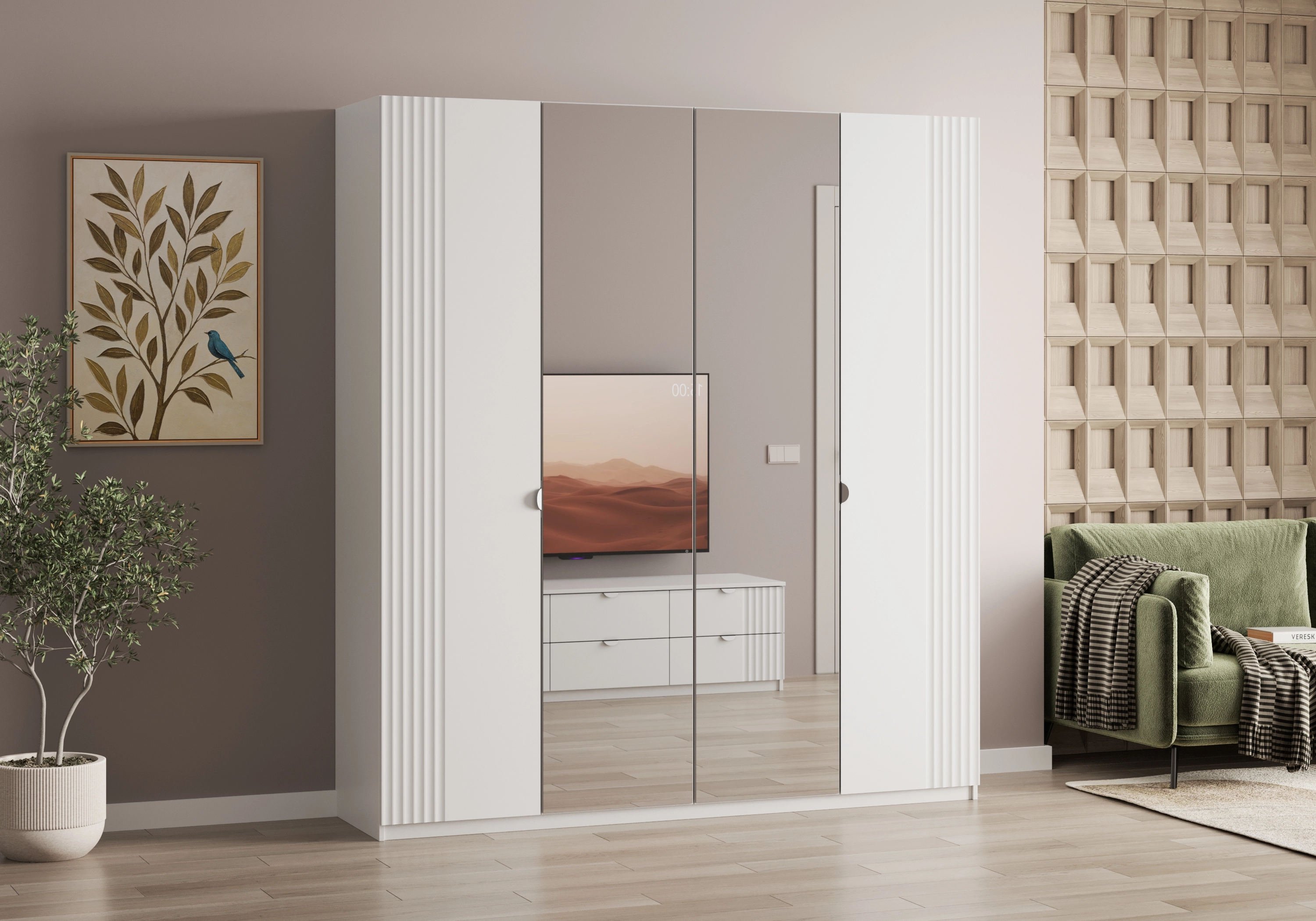 Распашной шкаф Санторини-4 с зеркалом