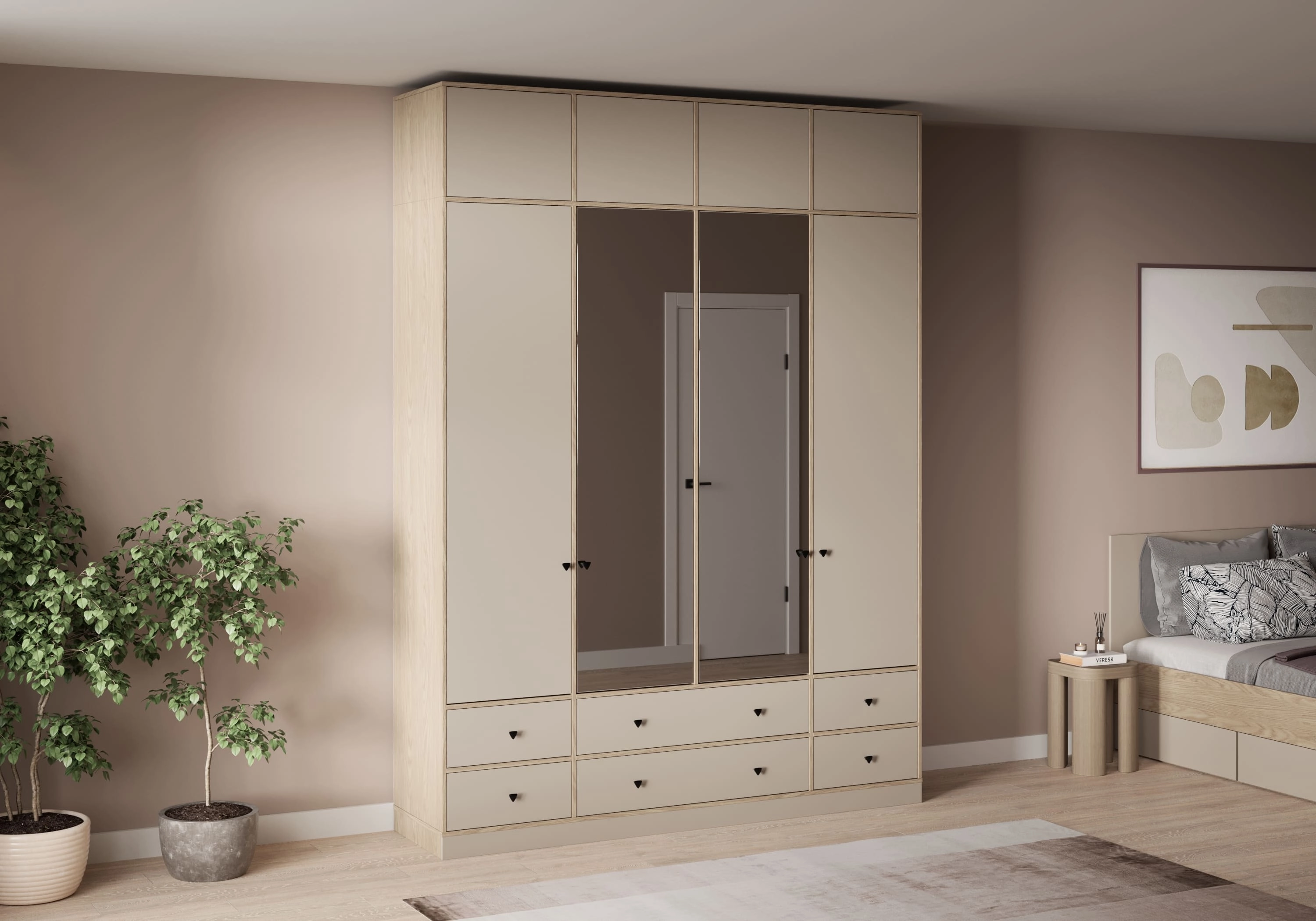 Распашной шкаф Виггинс-4 с зеркалом и антресолью