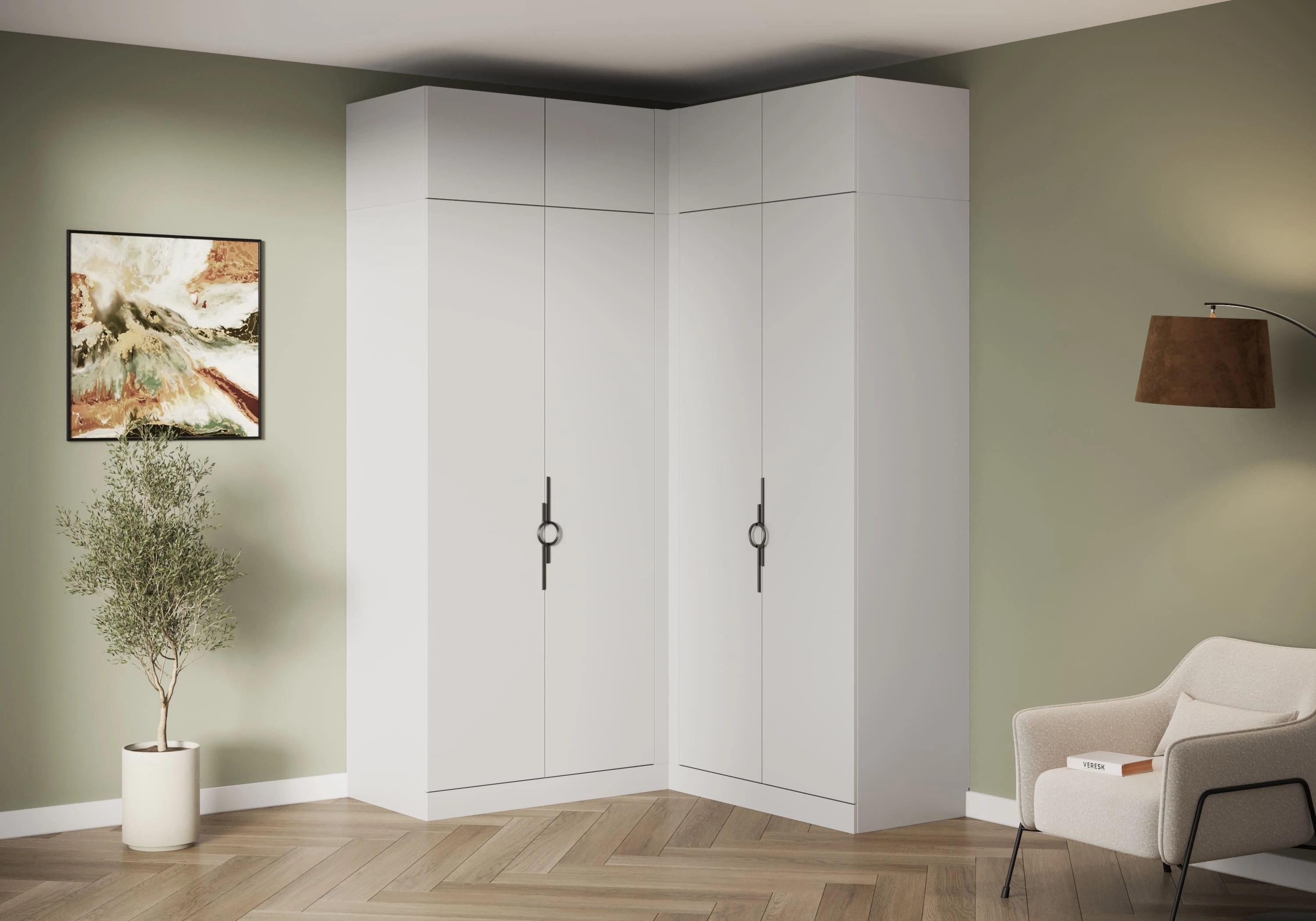 Распашной шкаф угловой Элавия-2-550 с антресолью