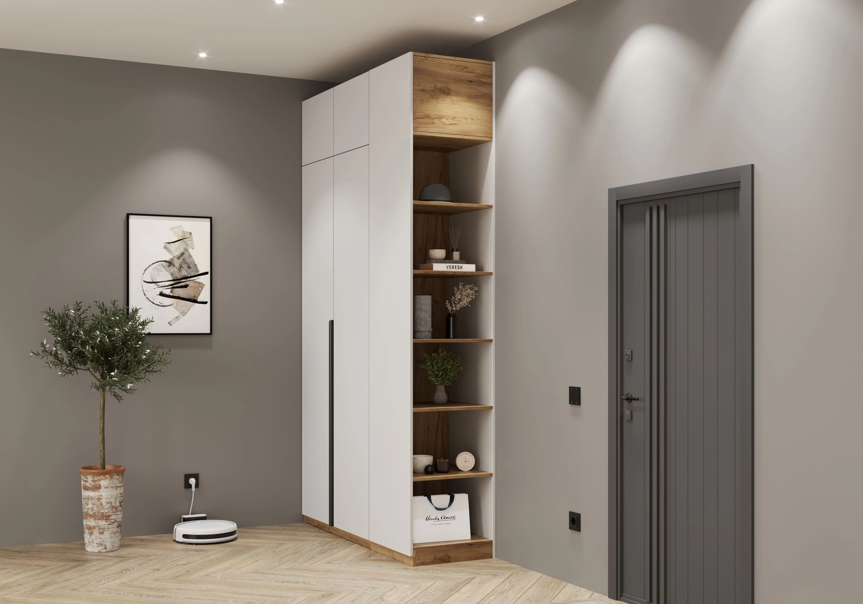 Торцевой стеллаж Салленс с полками и антресолью